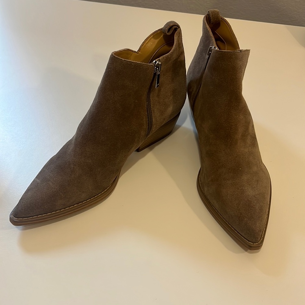 Marc Fisher Suedes Pointed Toe Ankle Boots, Tan, Size 10